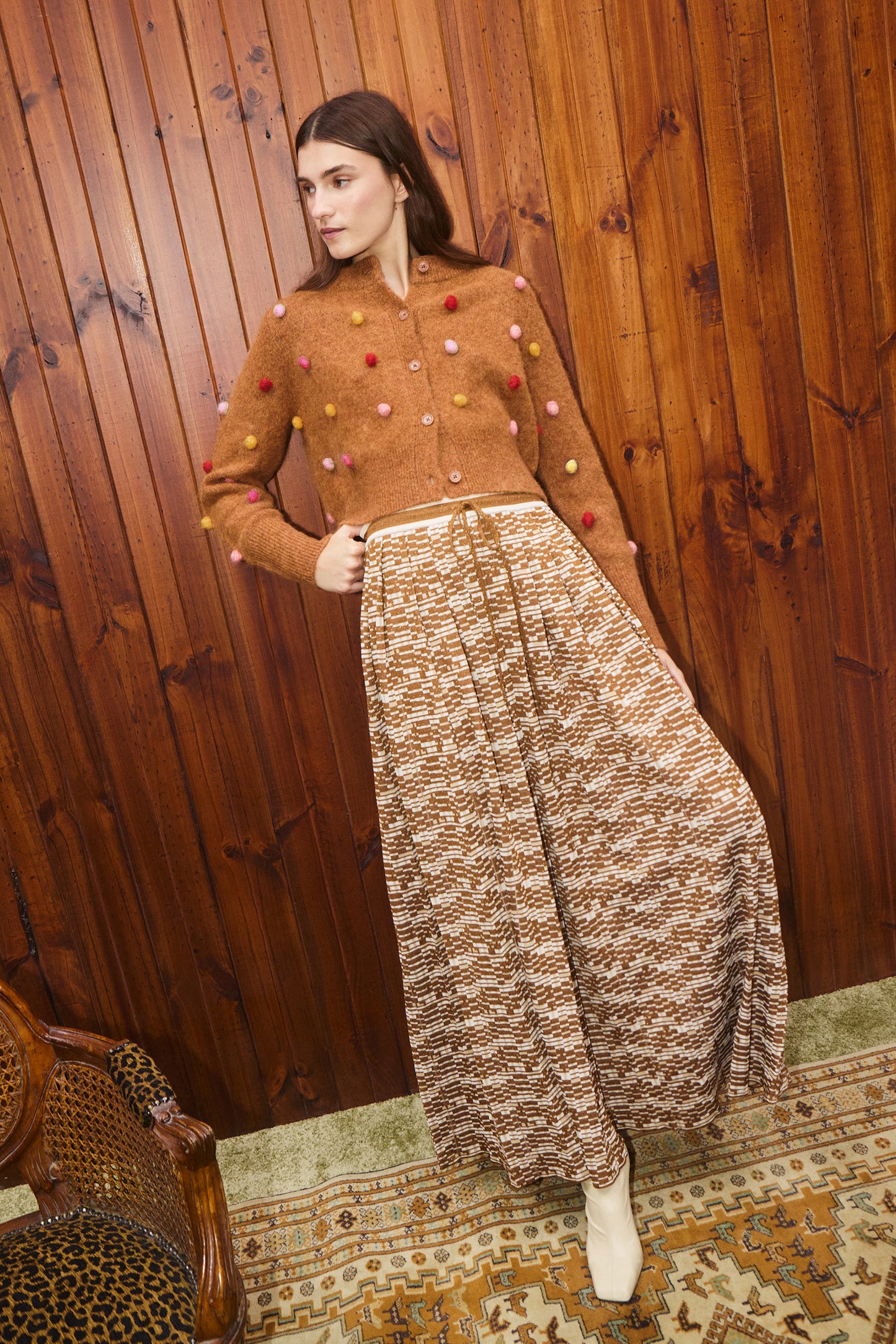Alemais Elia Tobacco Cropped Cardigan