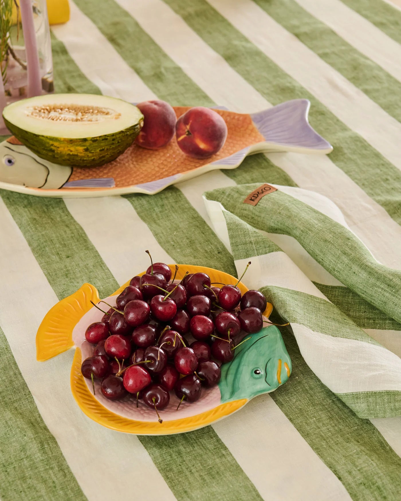 Kip & Co Moss Stripe Table Linen