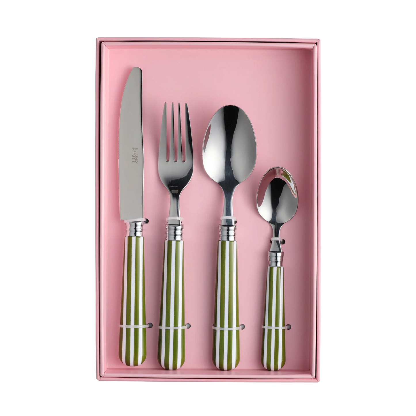 Green and White Stripe Cutlery (16pcs)