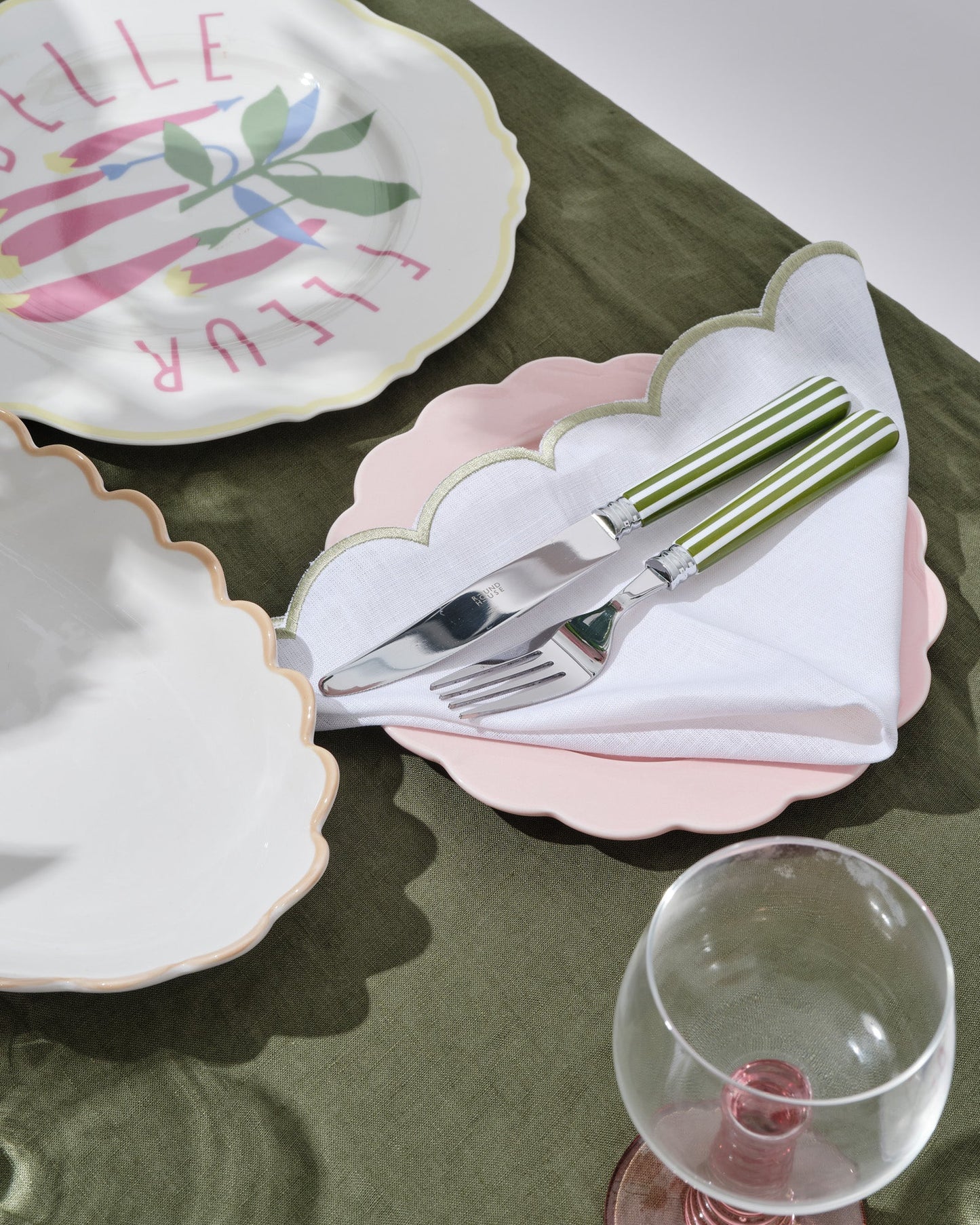 Green and White Stripe Cutlery (16pcs)