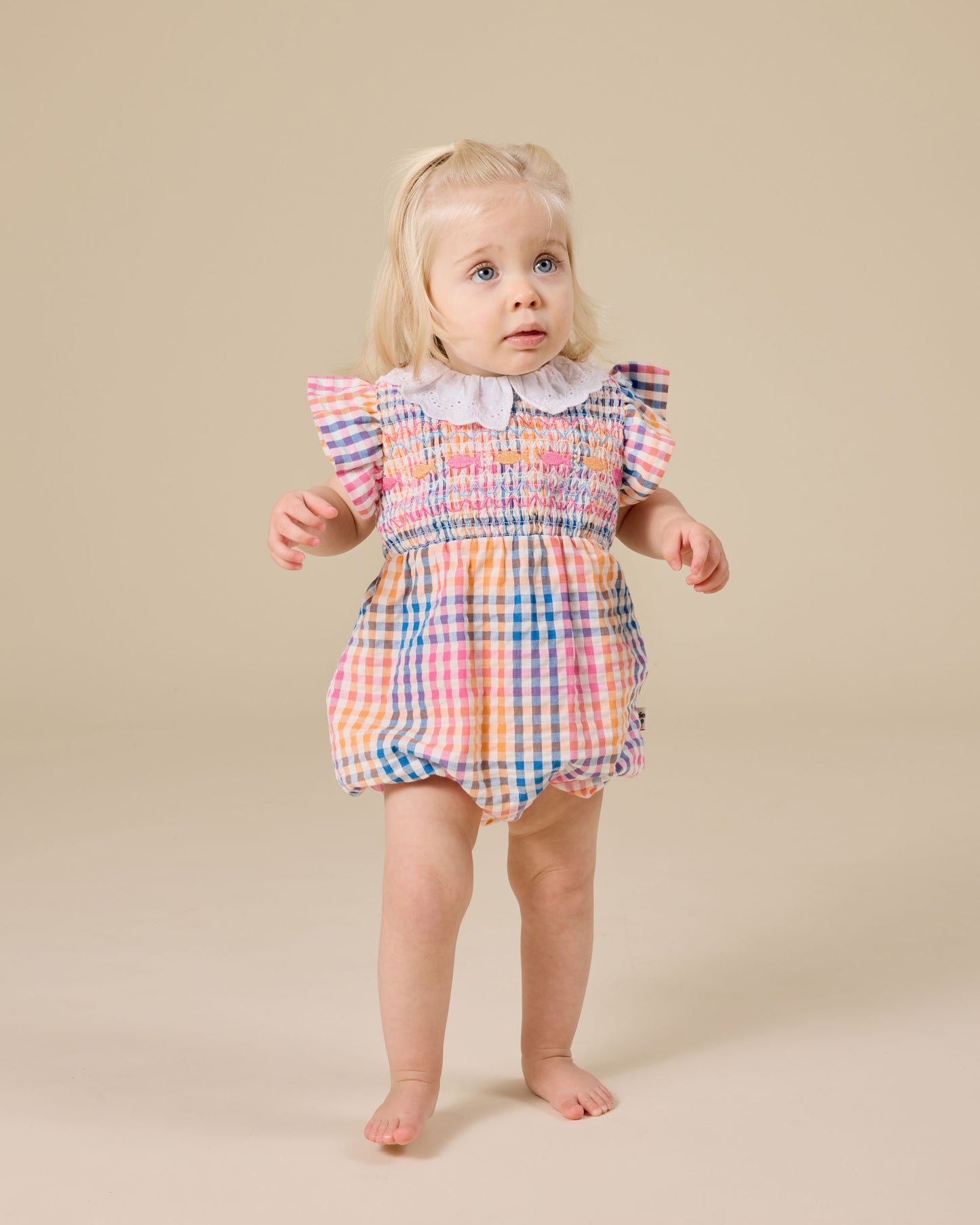Goldie + Ace Rainbow Gingham Smocked Romper