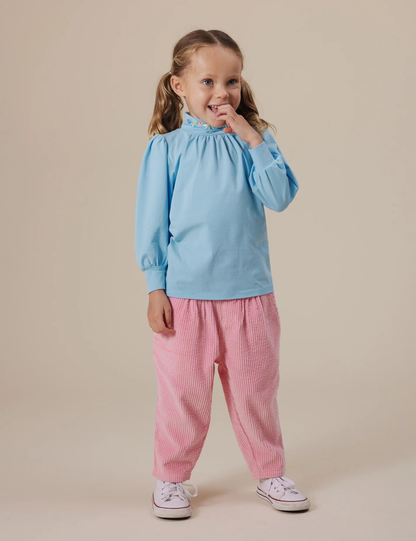 Goldie + Ace Sophia Embroidered Puff Sleeve Skivvy