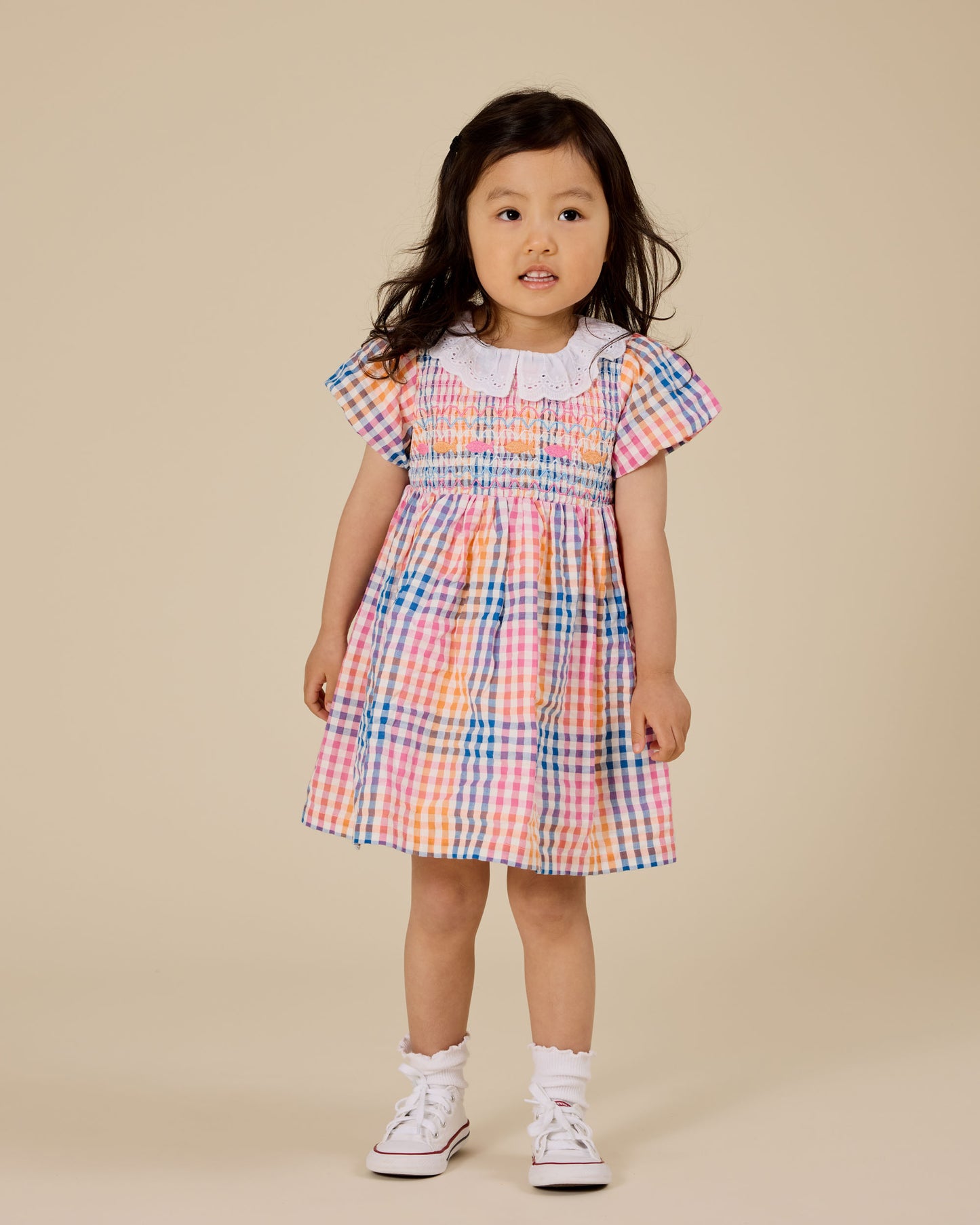 Goldie + Ace Rainbow Gingham Smocked Dress