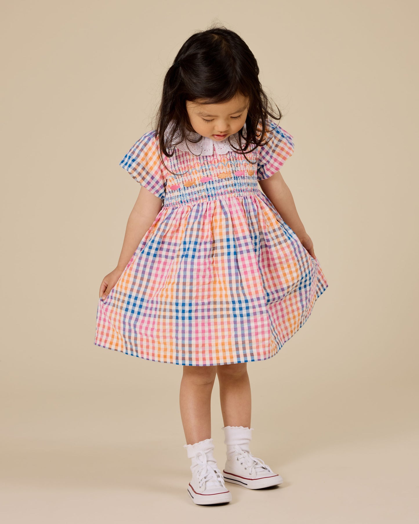 Goldie + Ace Rainbow Gingham Smocked Dress