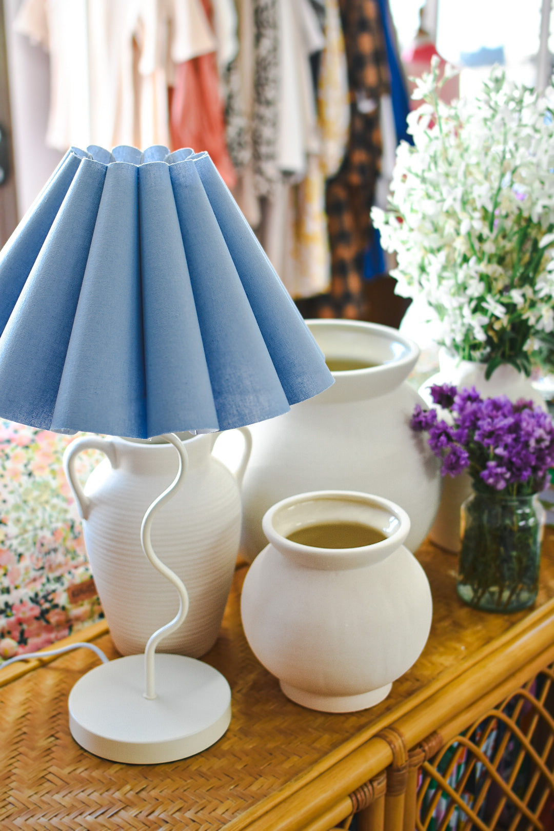 Cora Blue + White Table Lamp