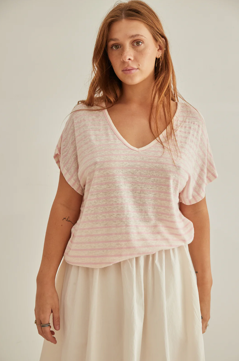 Mamapapa Mudgee V Neck Stripes Tee WAS $100