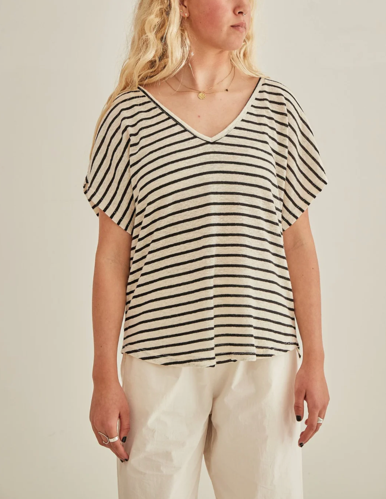 Mamapapa Mudgee V Neck Stripes Tee WAS $100