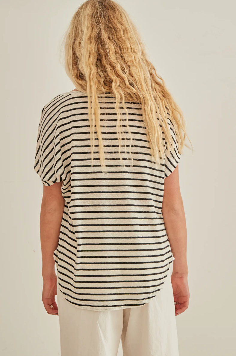 Mamapapa Mudgee V Neck Stripes Tee WAS $100