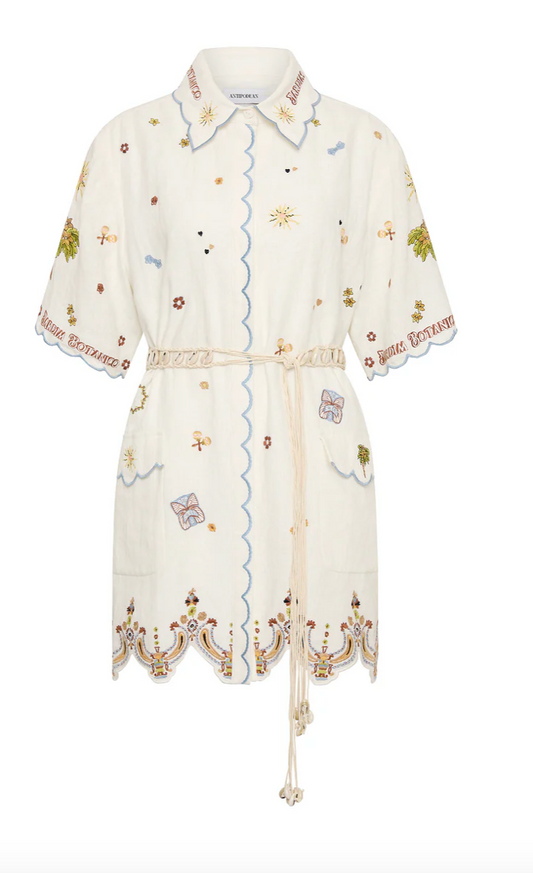 Antipodean Bombora Short Sleeve Shirt Dress Coconut WAS $725