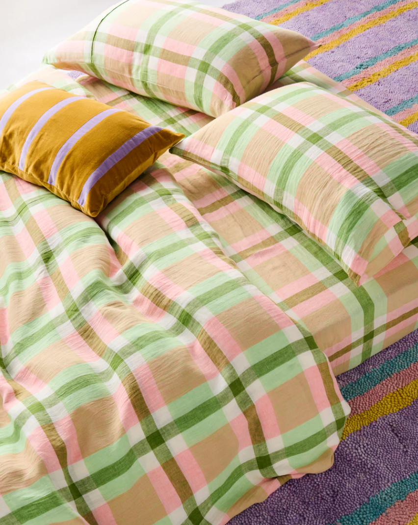 Kip & Co Pistachio Tartan Bed Linen