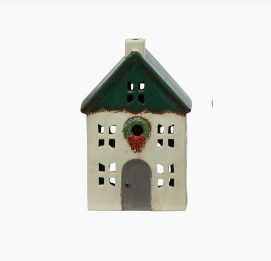 Christmas Tea Light Green with Wreath Small