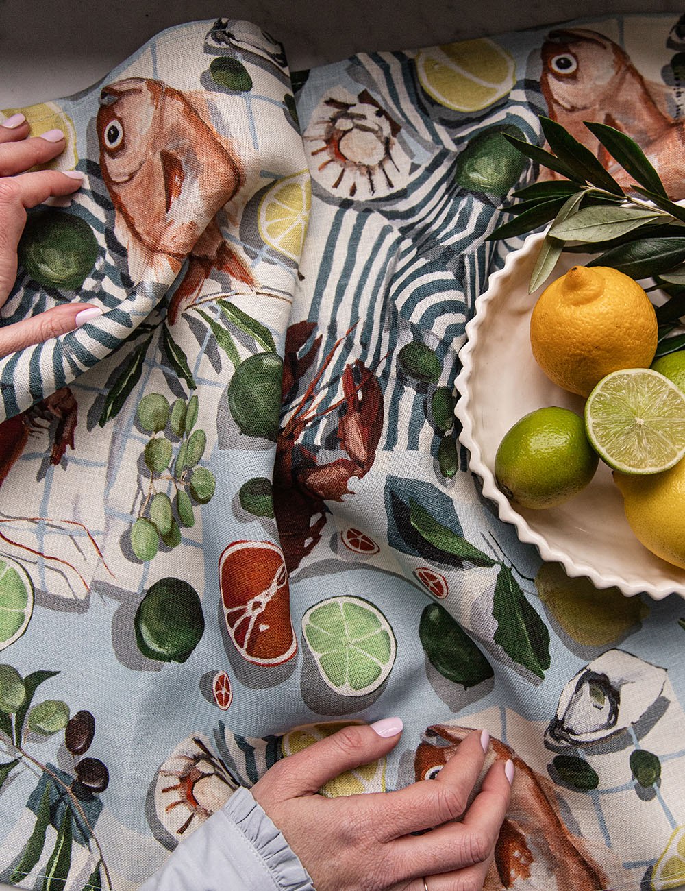 Bespoke Letterpress Fish & Citrus Tea Towel