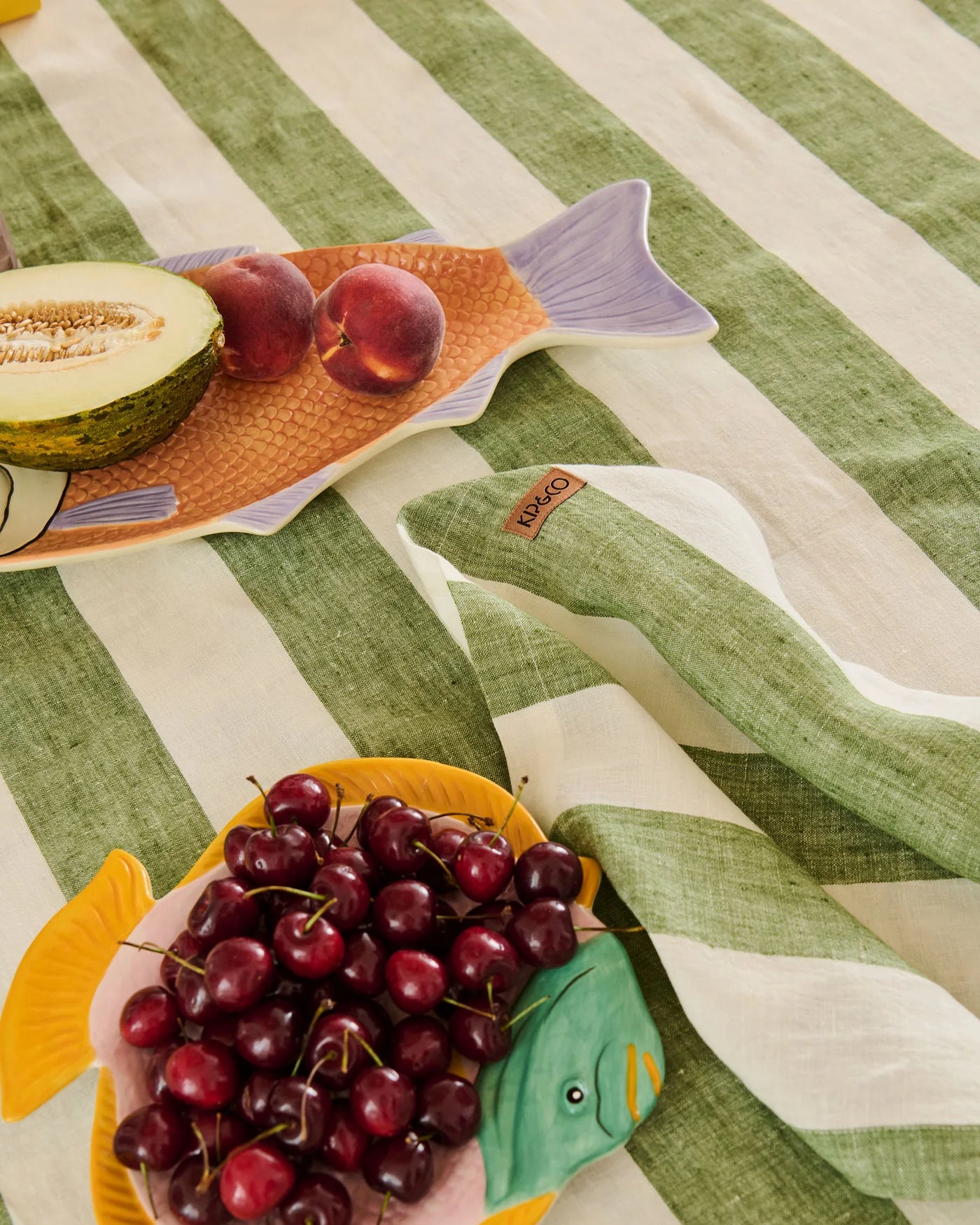 Kip & Co Moss Stripe Table Linen