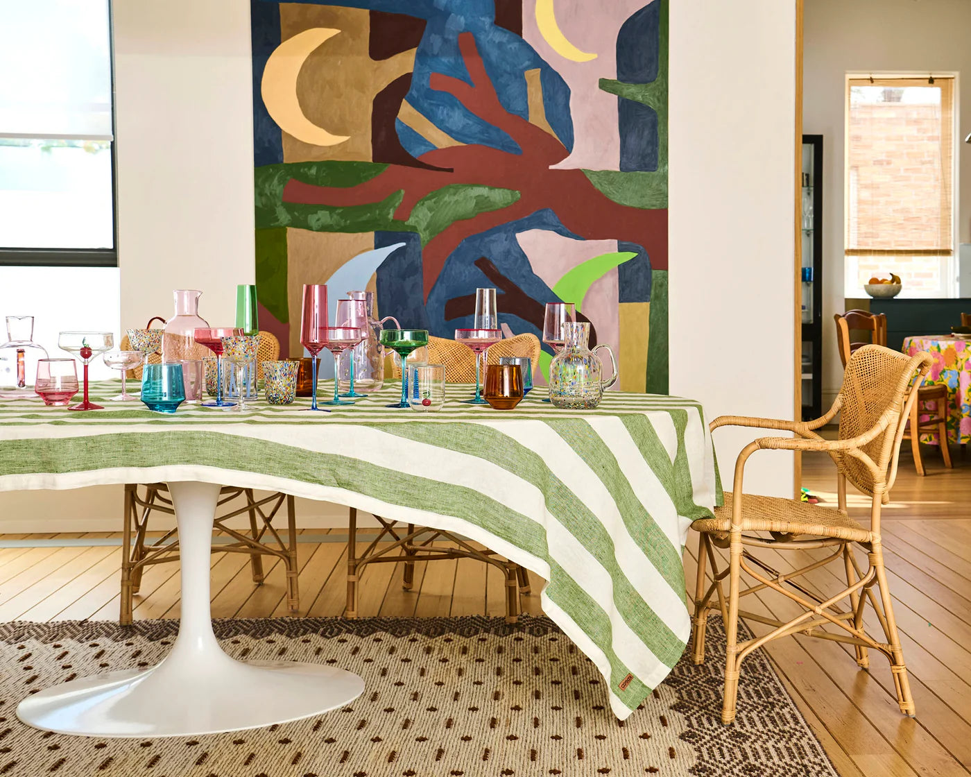 Kip & Co Moss Stripe Table Linen
