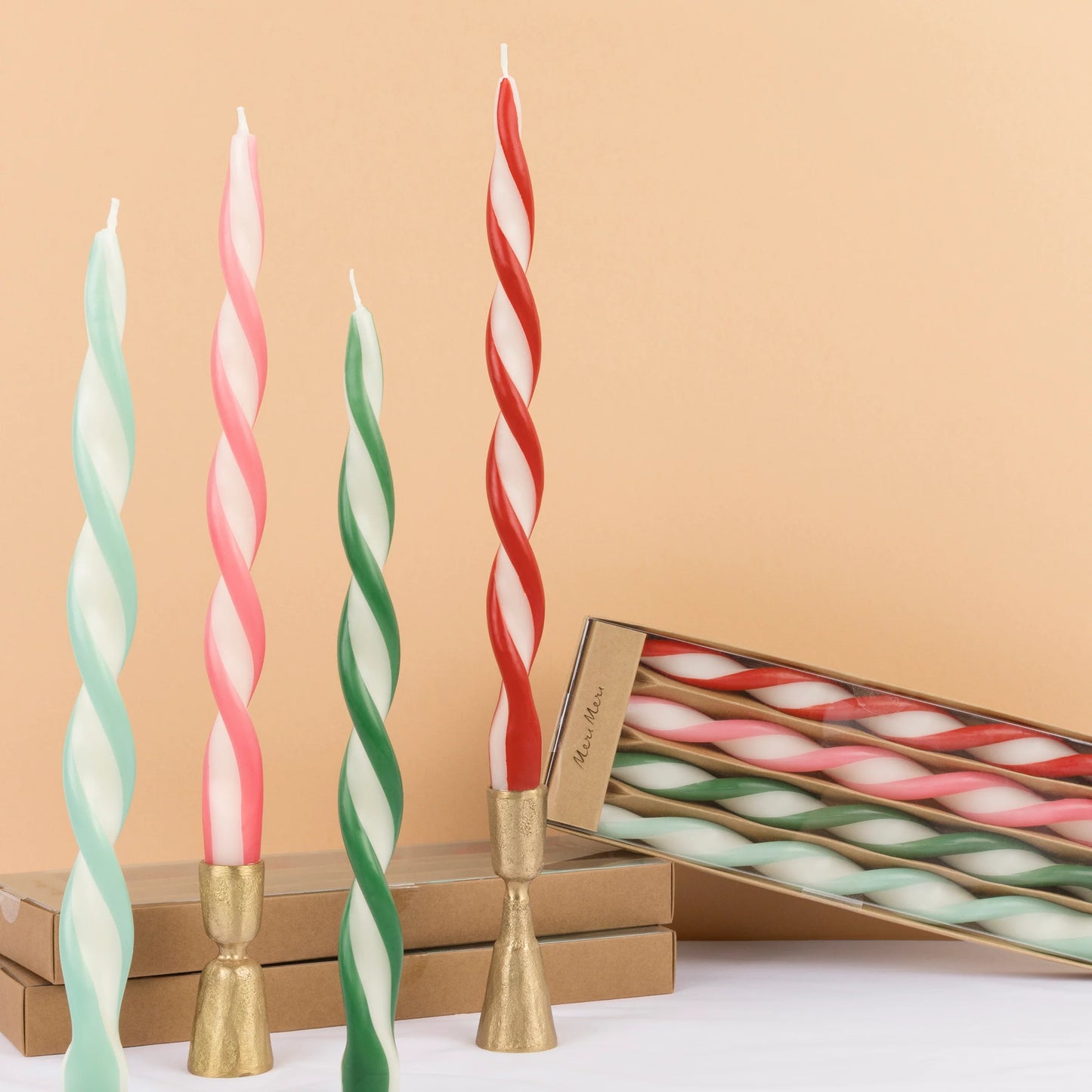 Meri Meri Assorted Stripe Twist Candles (4 Pack)