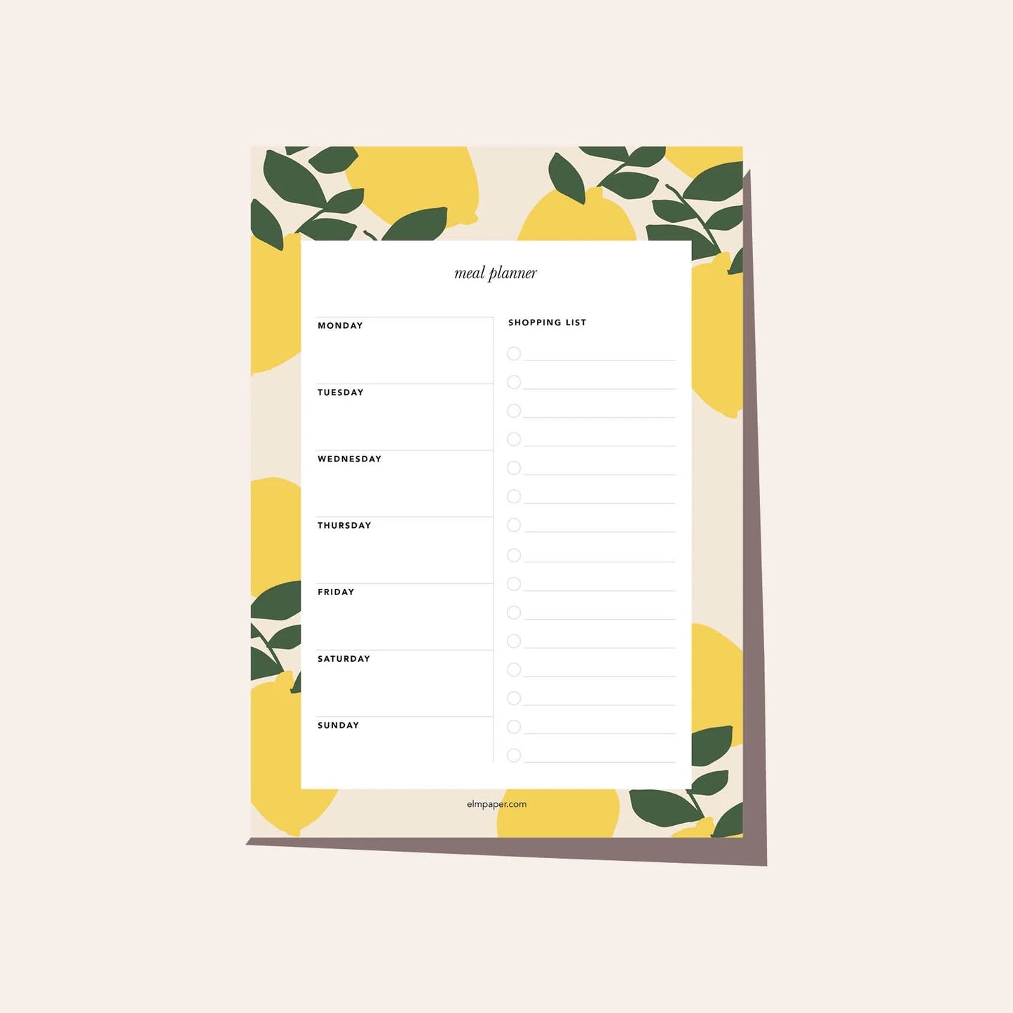 Elm Paper Meal Planner Lemons Notepad