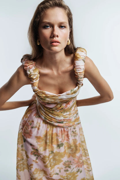 Antipodean Peach Dream Rouched Strap Gown