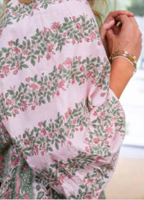 Mandalay Folk Floral Stripe Midi Dress