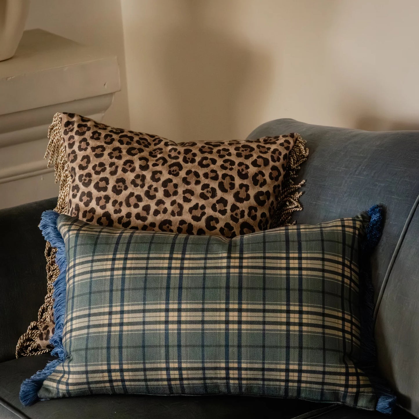 Blue & Camel Plaid Cushion