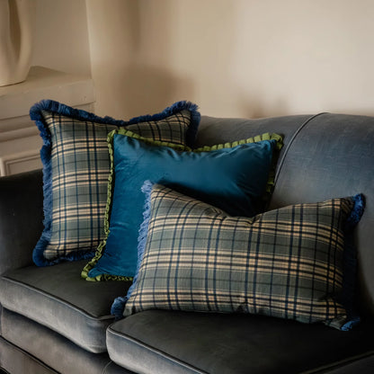Parisian Blue and Pistachio Velvet Trim Cushion