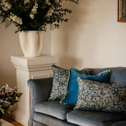 Parisian Blue and Pistachio Velvet Trim Cushion