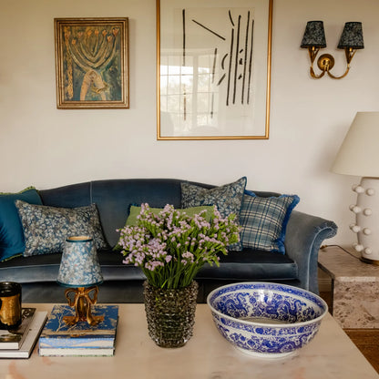 Pistachio Velvet and Parisian Blue Pleated Trim Cushion