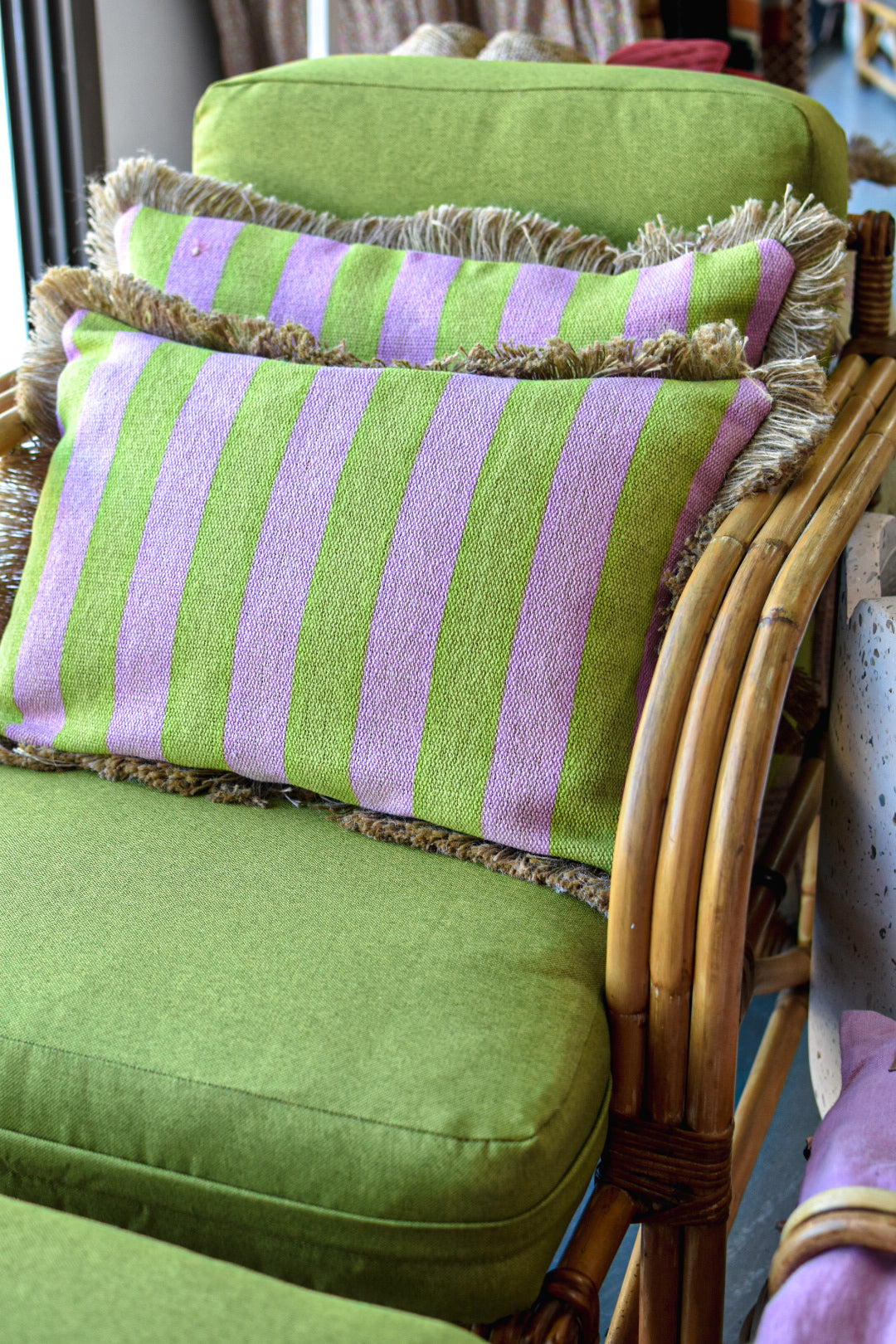 Vintage Cane Armchair with Footstool