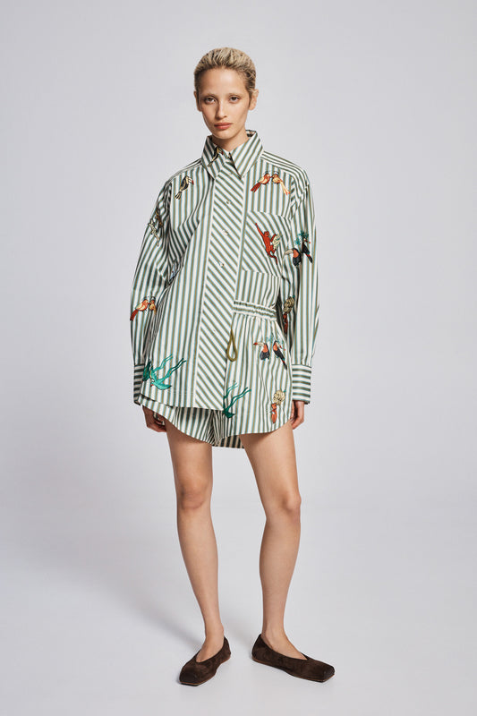 Alemais Bisou Embroidered Shirtdress Short