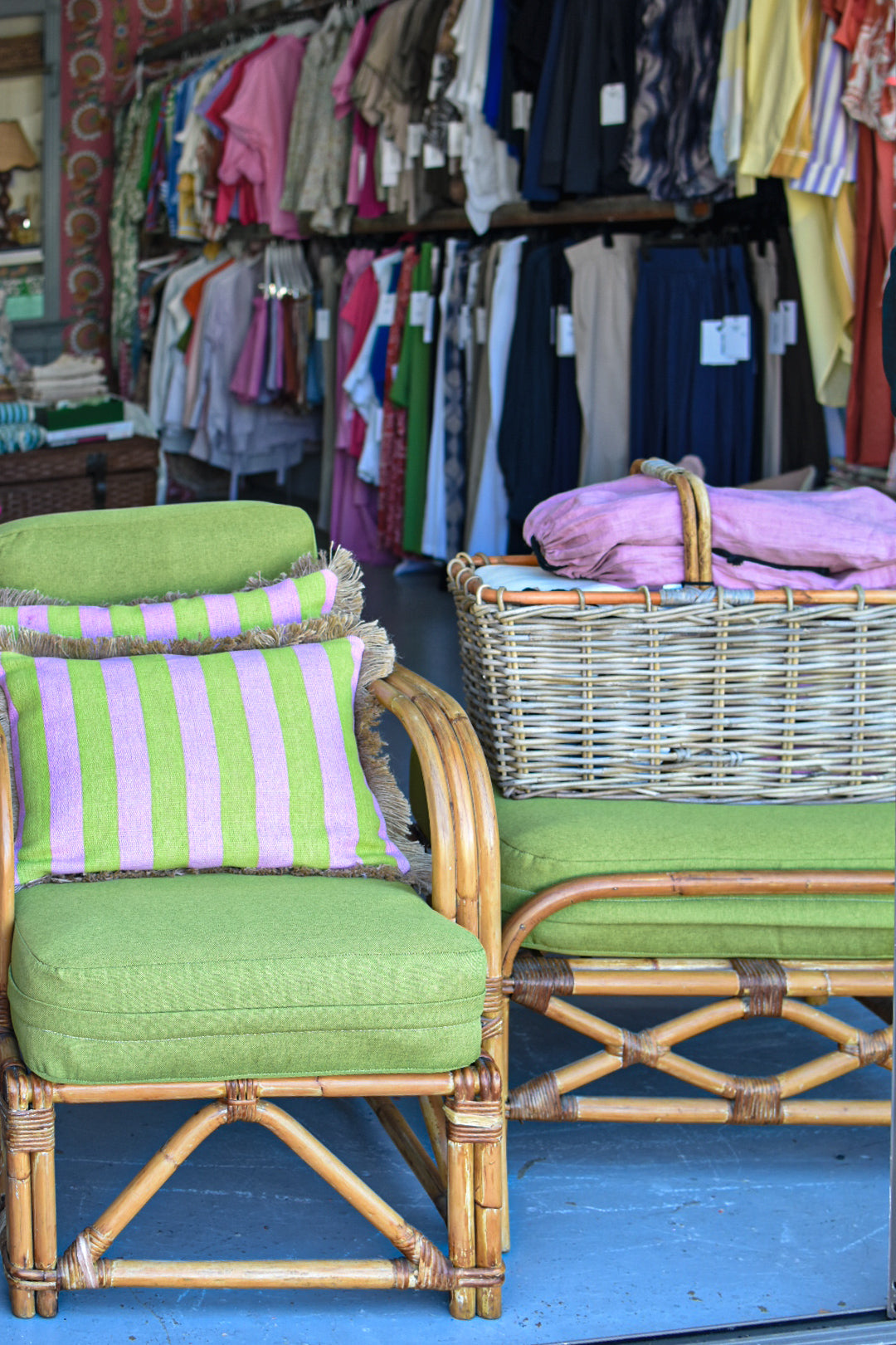 Vintage Cane Armchair with Footstool