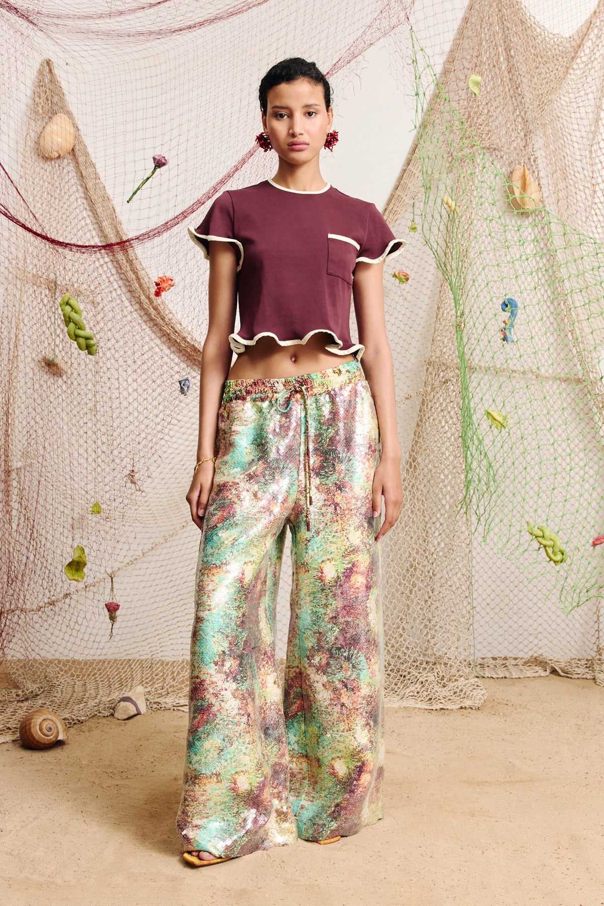 Alemais Bonetta Crop Tee Burgundy