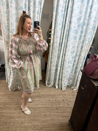 Mandalay Folk Floral Stripe Midi Dress
