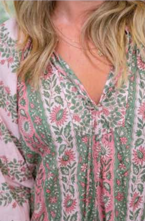 Mandalay Folk Floral Stripe Midi Dress
