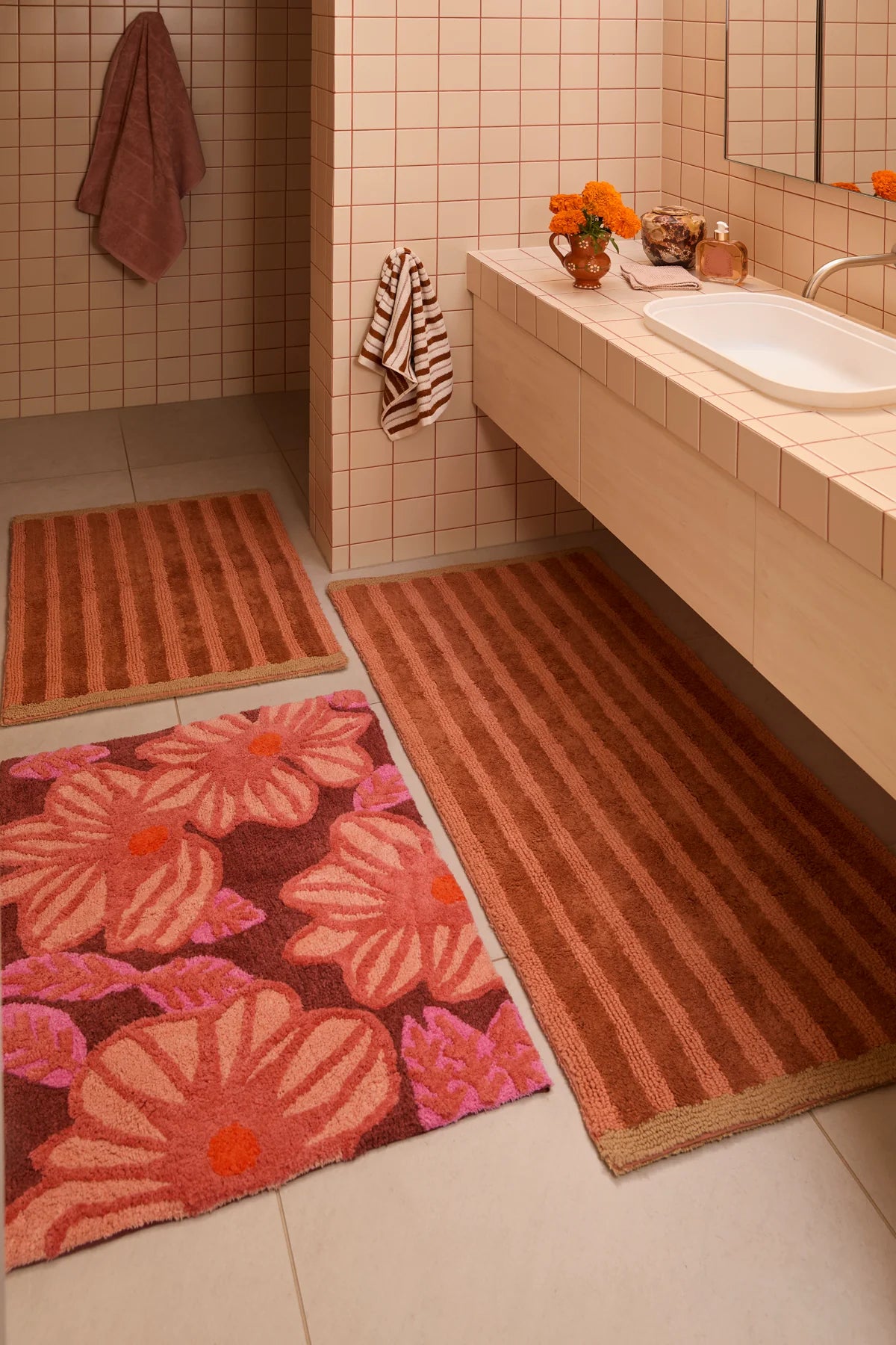 Bonnie & Neil Jardin Stripe Terracotta Bath Mat