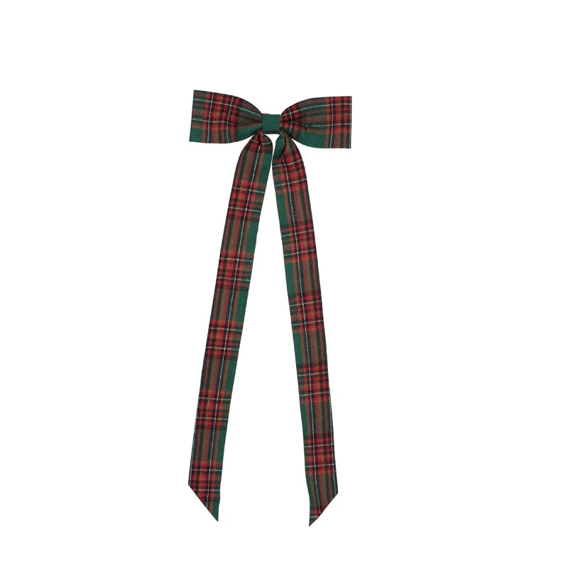 Green tartan Elongated Bow