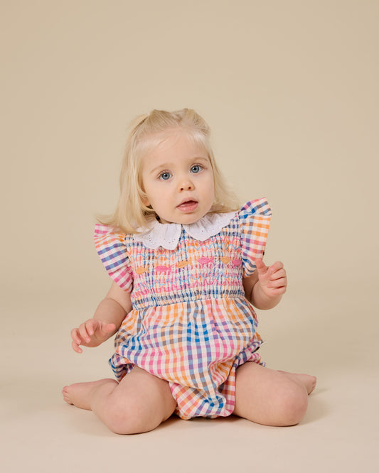 Goldie + Ace Rainbow Gingham Smocked Romper