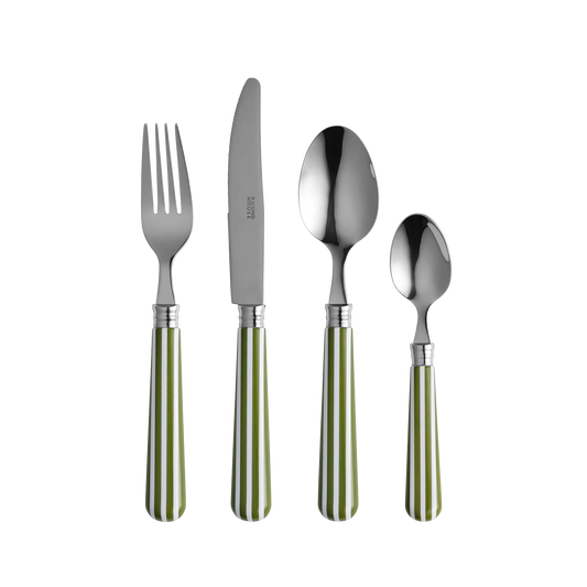Green and White Stripe Cutlery (16pcs)