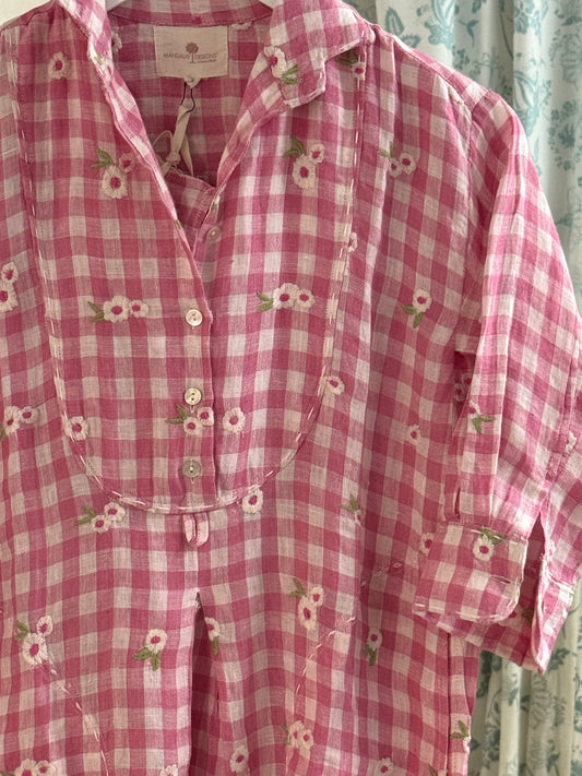 Mandalay Lee Gingham Flowers Shirt Dress