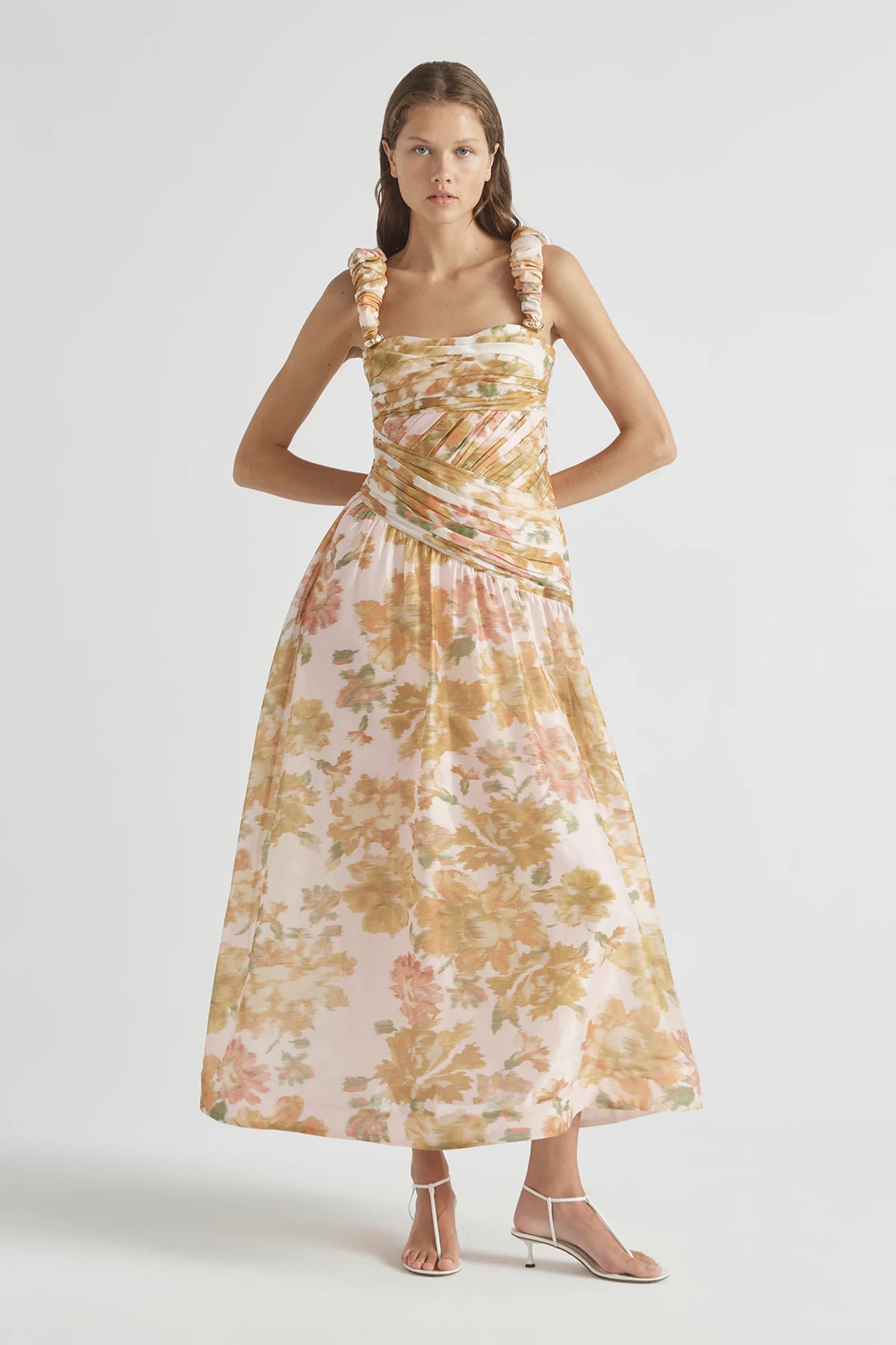 Antipodean Peach Dream Rouched Strap Gown