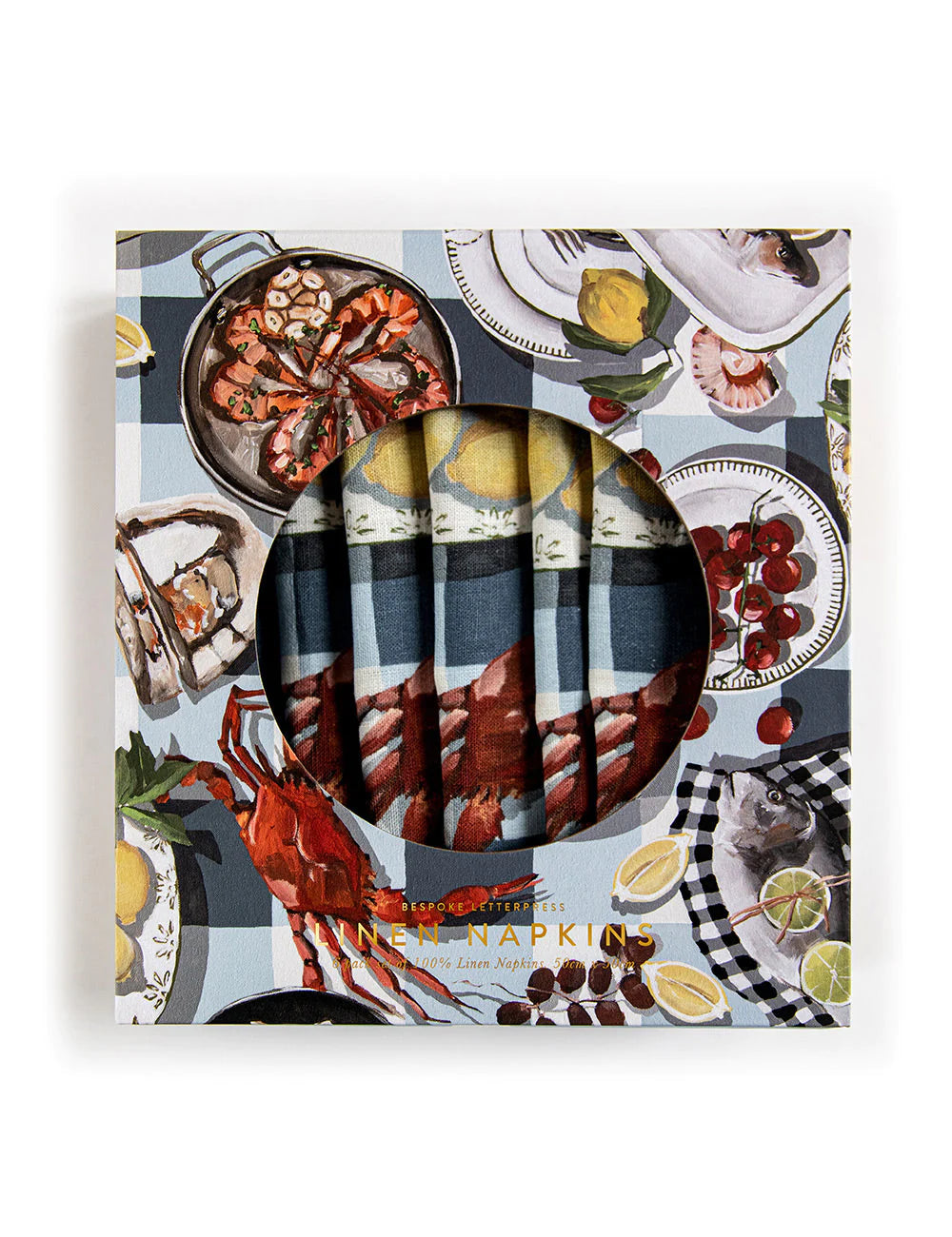 Bespoke Letterpress Crab and Squid 6pk Linen Napkins