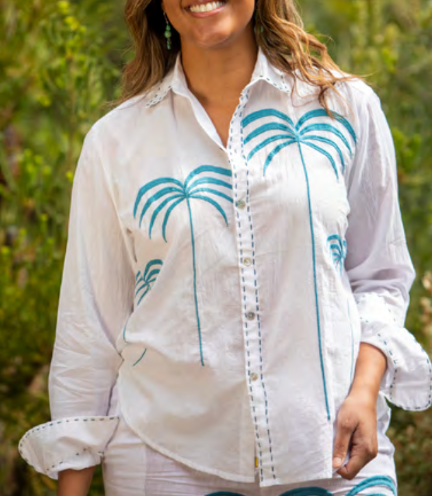 Mandalay Palm Embroidered Shirt WAS $155