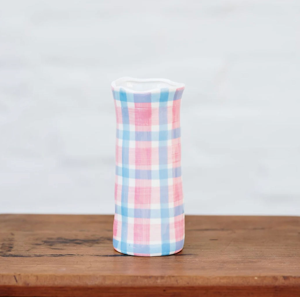 Noss Pink & Cornflower Blue Gingham Small Vase