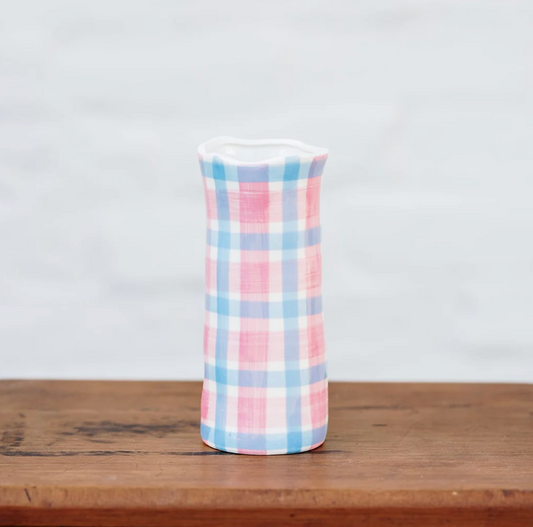 Noss Pink & Cornflower Blue Gingham Small Vase