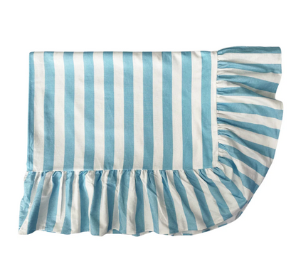 Provence Blue Stripe Ruffle Edge Table Linen