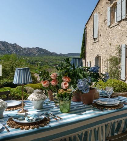 Provence Blue Stripe Ruffle Edge Table Linen