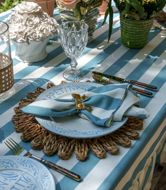 Provence Blue Stripe Ruffle Edge Table Linen