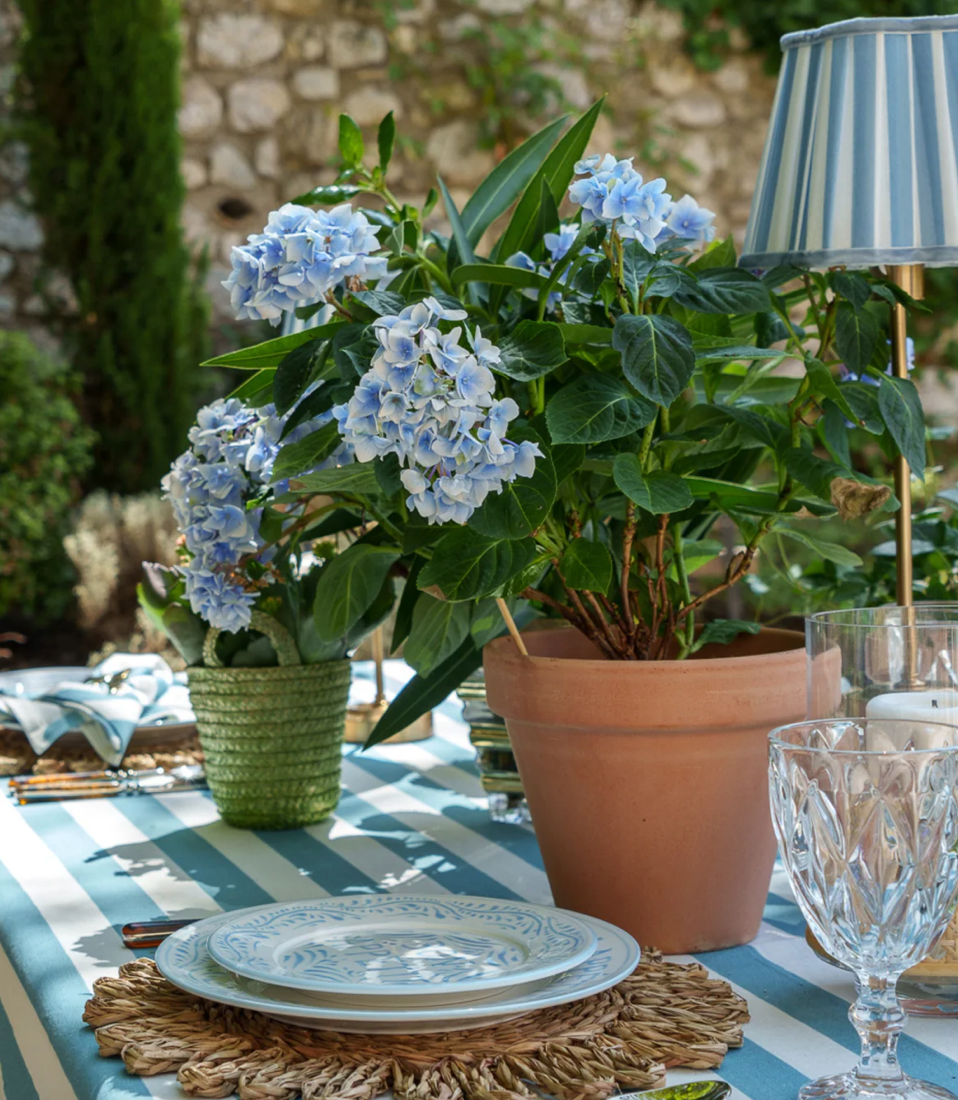 Provence Blue Stripe Ruffle Edge Table Linen