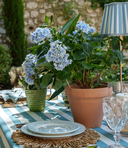 Provence Blue Stripe Ruffle Edge Table Linen