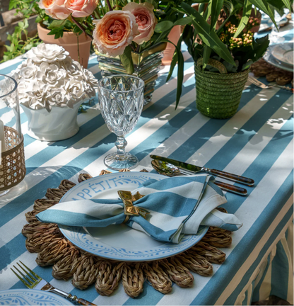 Provence Blue Stripe Ruffle Edge Table Linen