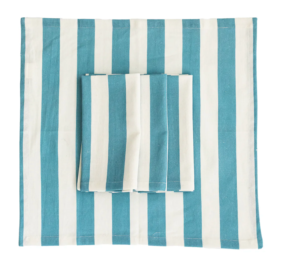 Provence Blue Stripe Ruffle Edge Table Linen