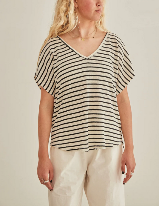 Mamapapa Mudgee V Neck Stripes Tee WAS $100